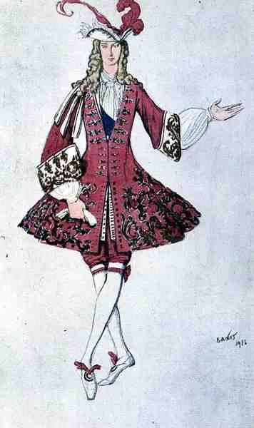 Kostym för en sida, i stil med Ludwig XIV, från Aladdin av Leon Bakst