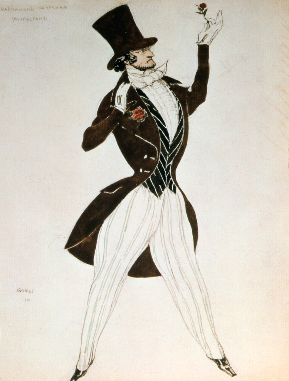 Florestan, design för en kostym för balett Carnival komponerad av Robert Schumann, 1919 av Leon Bakst