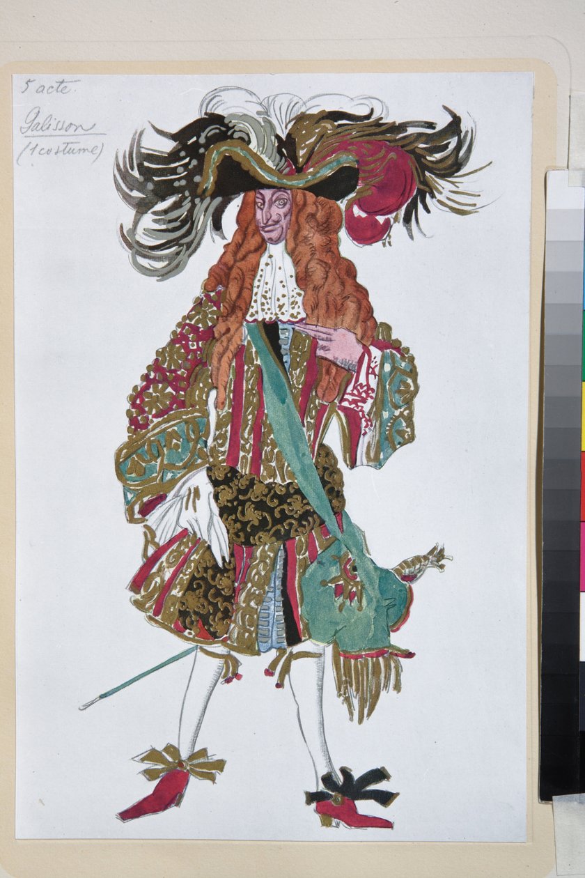 Galisson, kostym för baletten Törnrosa av Piotr Tchaikovsky - Verk av Leon Bakst (1866-1924), litografi 1921 - (Galisson, kostymdesign för Tchaikovskys balett Törnrosa, av Leon Bakst, färglitografi av Leon Bakst