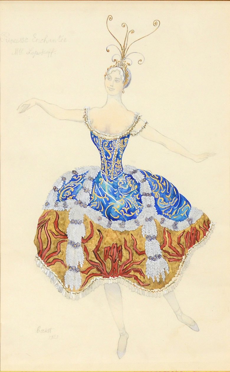 Den förtrollade prinsessan. Kostymdesign för baletten The Sleeping Princess, 1921 av Leon Bakst