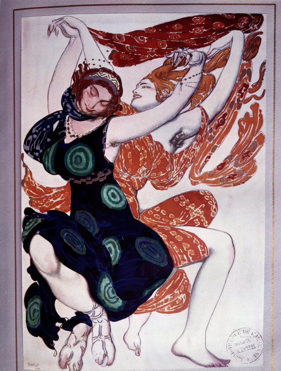 Les bacchantes Koreografi från "The Afternoon of a Faun" av Vaslav Nijinski (1889-1950) efter "Prelude the Afternoon of a Faun" av Claude Debussy (1862-1918) av Leon Bakst