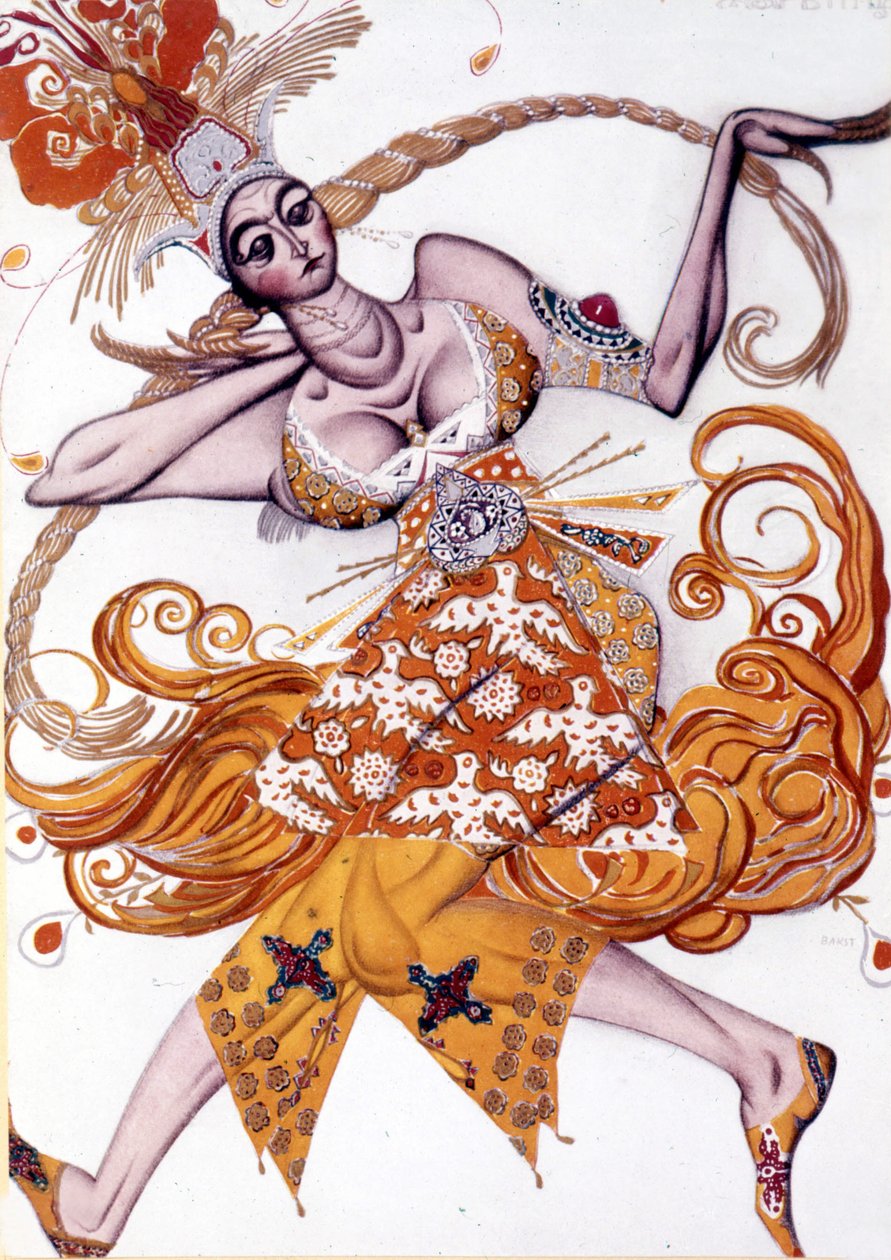 Léon Baksts kostym till Igor Stravinskys "Eldfågeln" på Parisoperan, juni 1910 av Leon Bakst