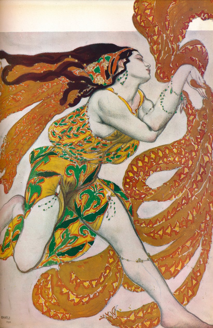 Narcisse: En Bacchante. Kostymdesign för dansen Narcisse, 1911 av Leon Bakst