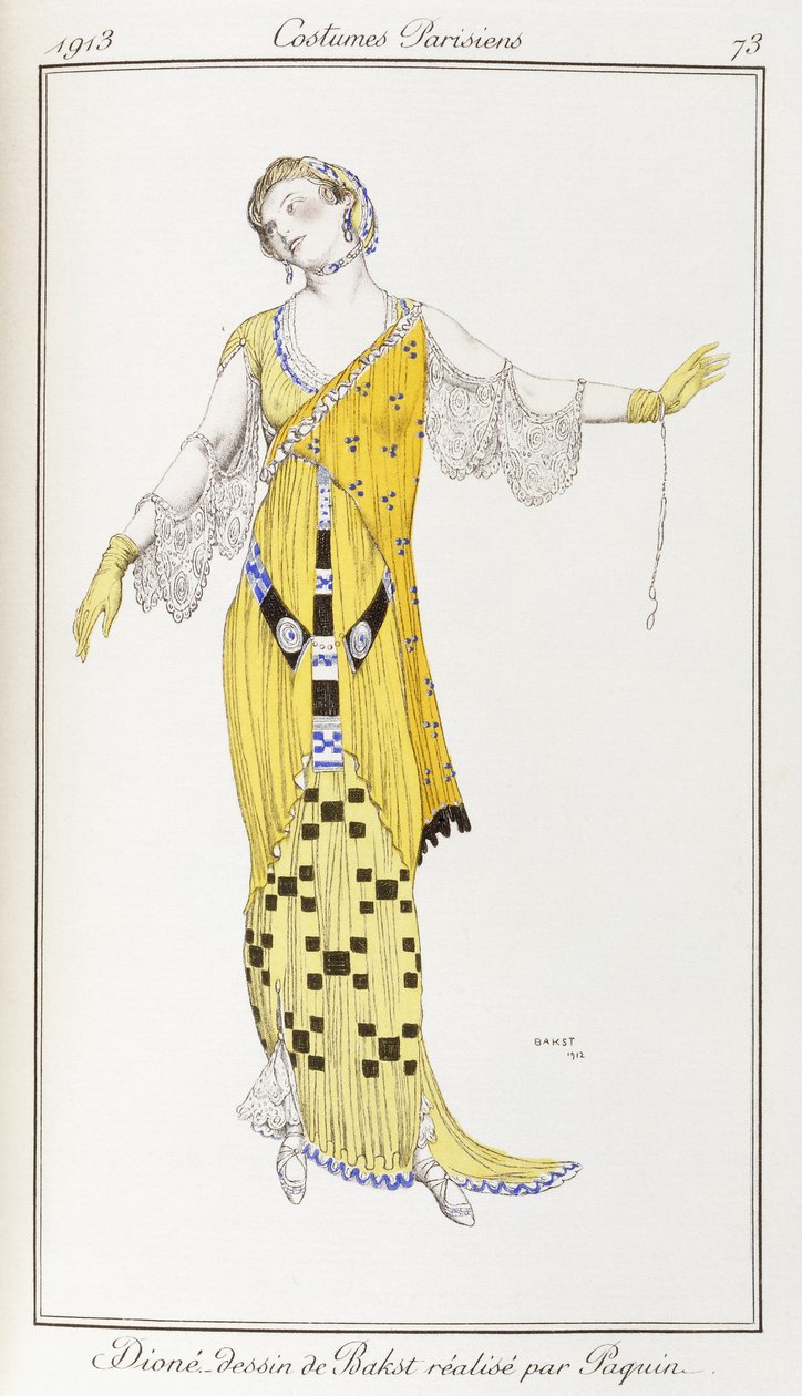 Parisiska kläder: Dione-teckning av Bakst utförd av Paquin, 1913 av Leon Bakst