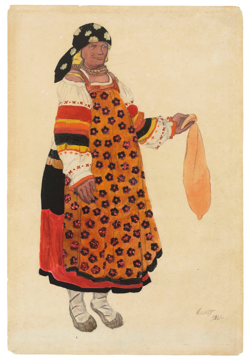 Bondekvinna. Kostymdesign för Vaudeville Old Moscow på Théâtre Femina, Paris, 1922. av Leon Bakst