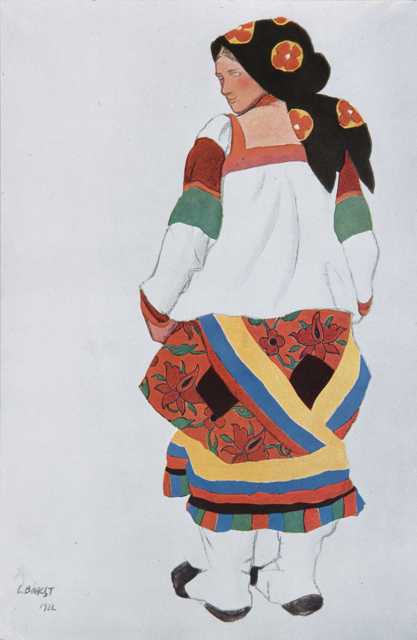 Bondekvinna. Kostymdesign för Vaudeville Old Moscow på Théâtre Femina i Paris, 1922 av Leon Bakst
