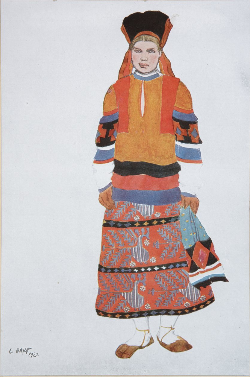 Bondekvinna. Kostymdesign för Vaudeville Old Moscow på Théâtre Femina i Paris, 1922 av Leon Bakst