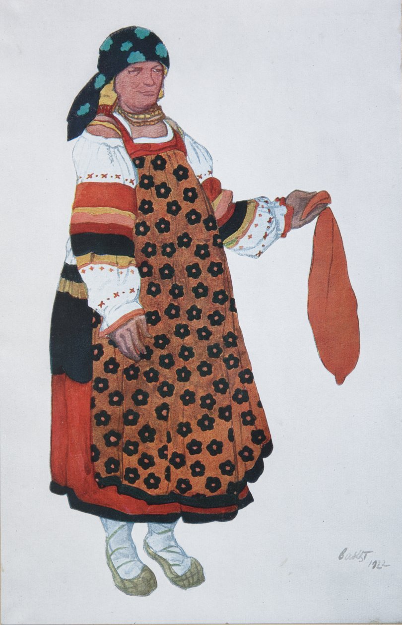 Bondekvinna. Kostymdesign för Vaudeville Old Moscow på Théâtre Femina i Paris, 1922 av Leon Bakst