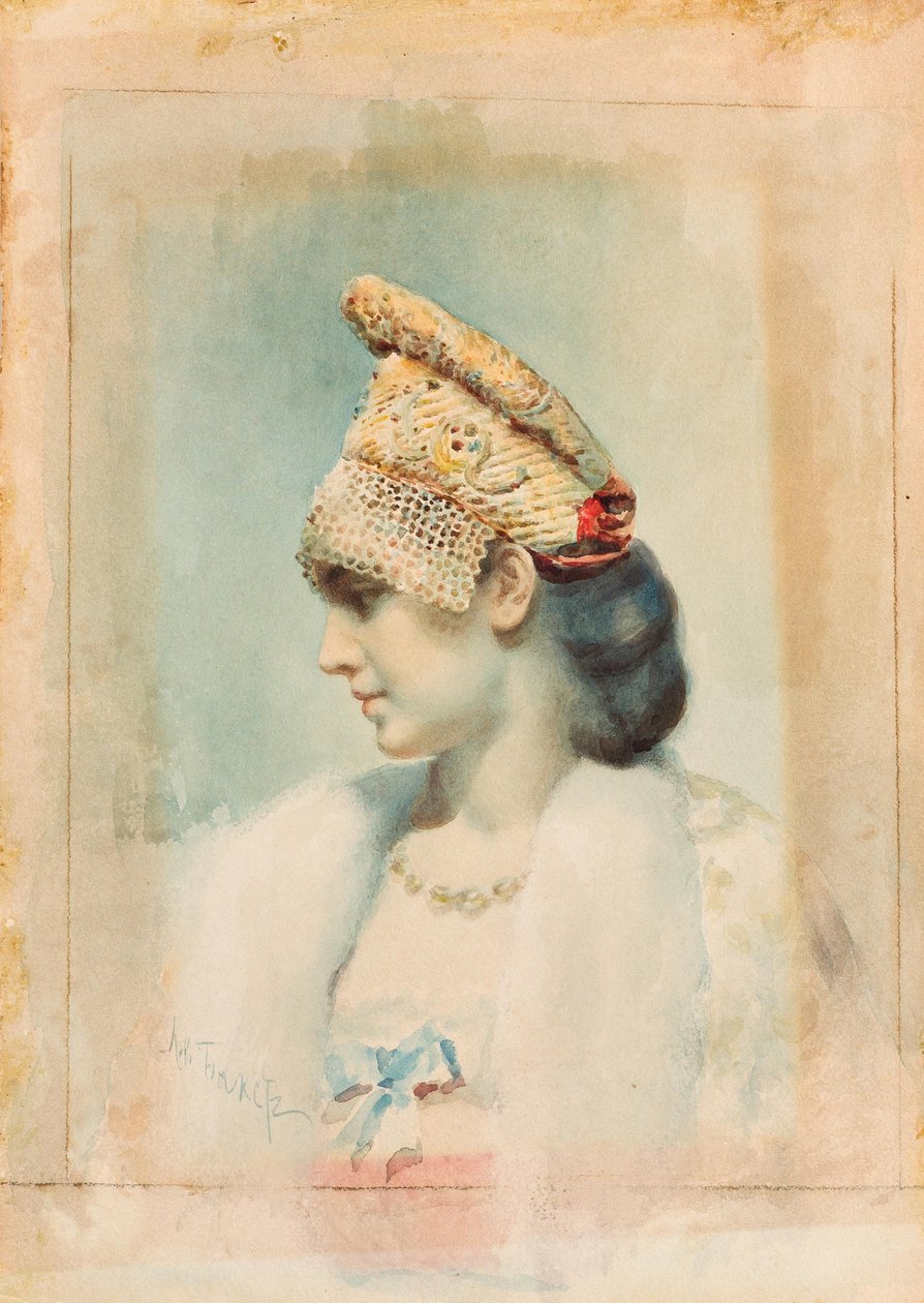 Porträtt av en flicka som bär en Kokoshnik, 1890 av Leon Bakst