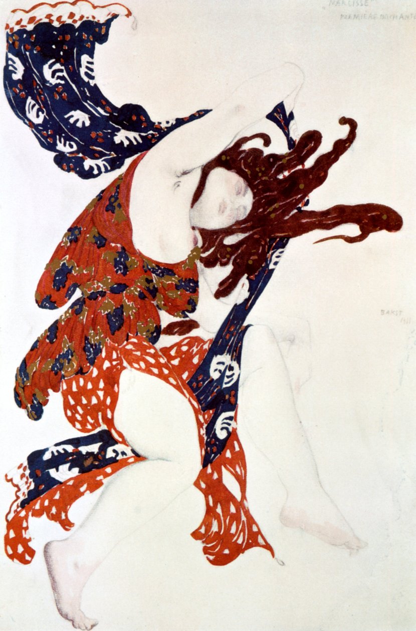 Premiär Bacchante, kostymdesign för en produktion av Tcherepnins Narcisse, 1911 av Leon Bakst