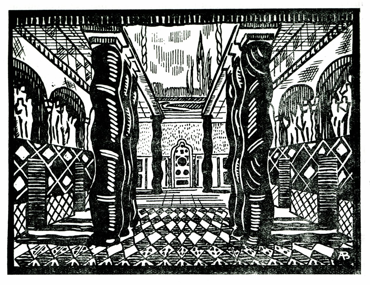 Scenografi av Leon Bakst (1866-1924), rysk målare och dekoratör för den tredje akten av "Sankt Sebastians martyrskap" av Claude Debussy (1862-1918), libretto av Gabriele D