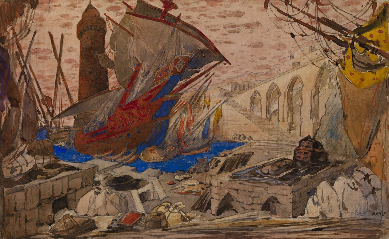 Scenografi för La Pisanelle eller parfymerad död av Gabriele dAnnunzio, 1913 av Leon Bakst