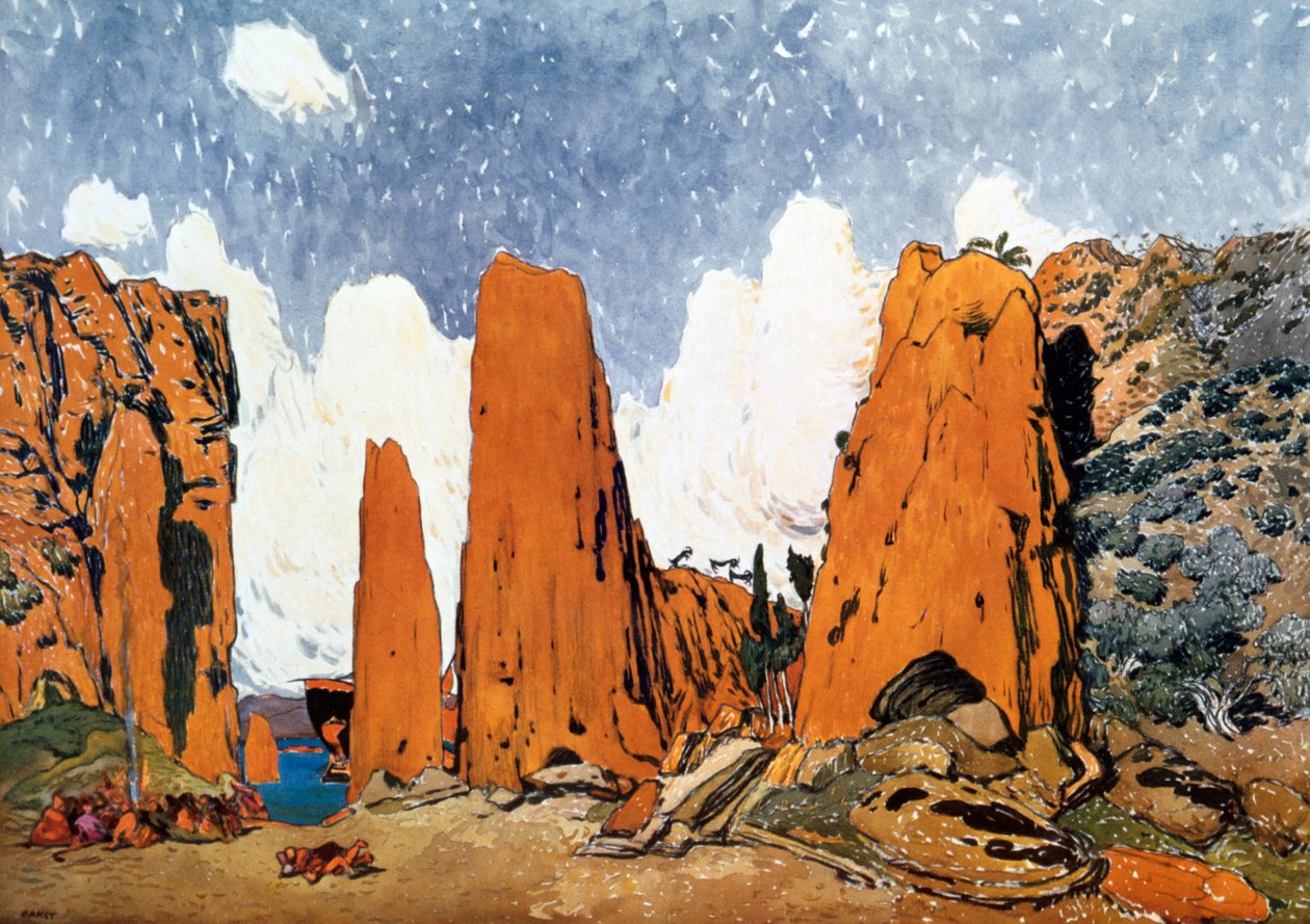 Scenografi för en Ballets Russes-produktion av Ravels Daphnis et Chloe, 1912 av Leon Bakst