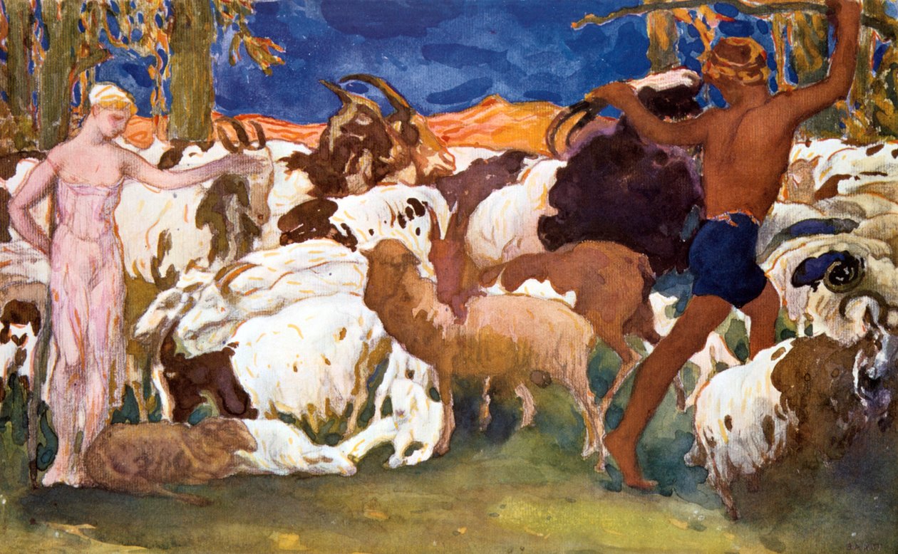 Scenografi för en Ballets Russes-produktion av Ravels Daphnis et Chloe, 1912 av Leon Bakst
