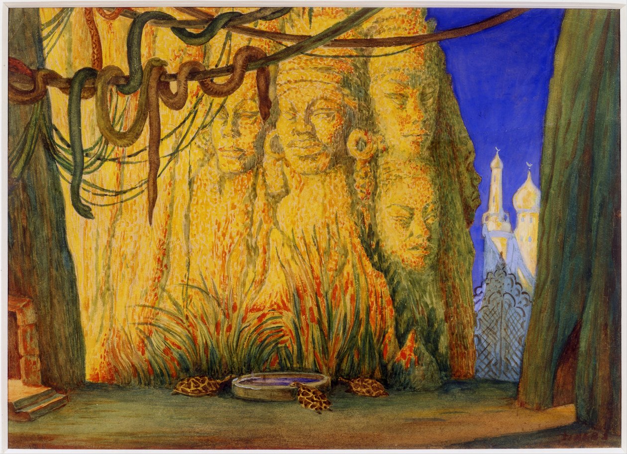 Scenografi för Ballet Blue God av R. Hahn, 1911 av Leon Bakst
