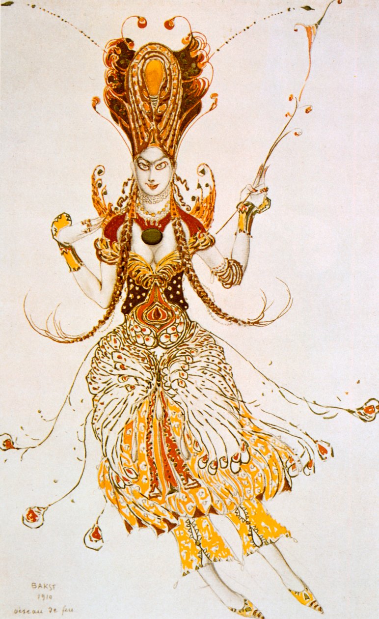 Eldfågeln, kostymdesign för Stravinskys balett Eldfågeln, 1910 av Leon Bakst