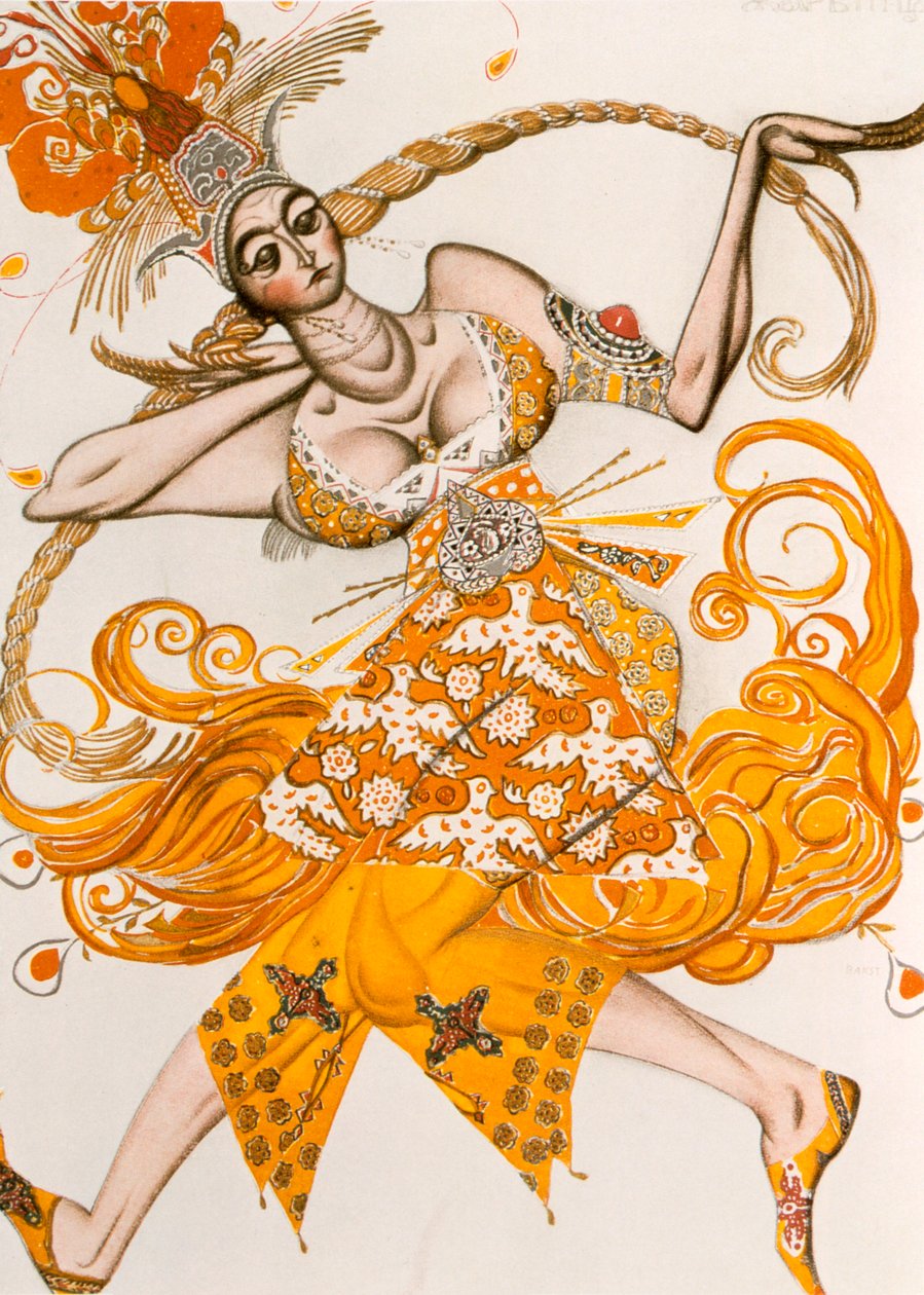 Eldfågeln, kostym för Eldfågeln, baletten av igor Stravinsky, 1910 av Leon Bakst