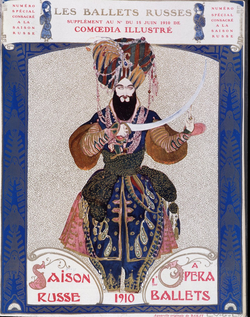 De ryska baletterna på operan - akvarell av Bakst, i "" Comoedia illustrerad"" av Leon Bakst