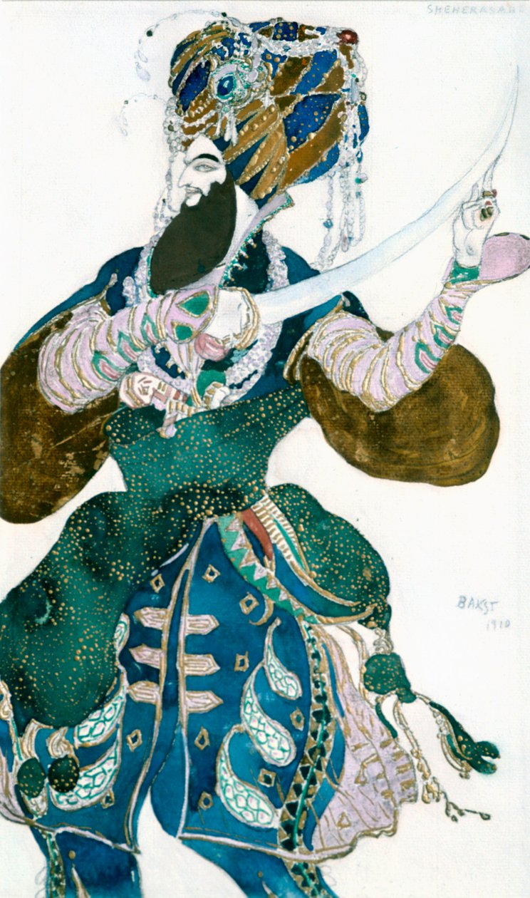 The Shah of Persia, kostymdesign för en Ballets Russes-produktion av Scheherazade, c1913. av Leon Bakst