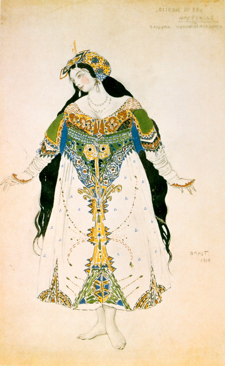 Tsarevna, kostymdesign för Ballets Russes produktion av Stravinskys Eldfågeln, 1910 av Leon Bakst