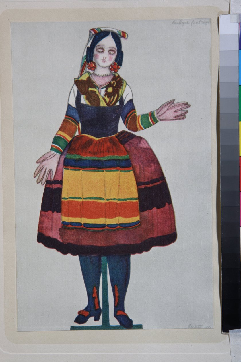 den italienska dockan, kostym för baletten "La Boutique Fantasque" i regi av Gioachino Rossini av Leon Bakst