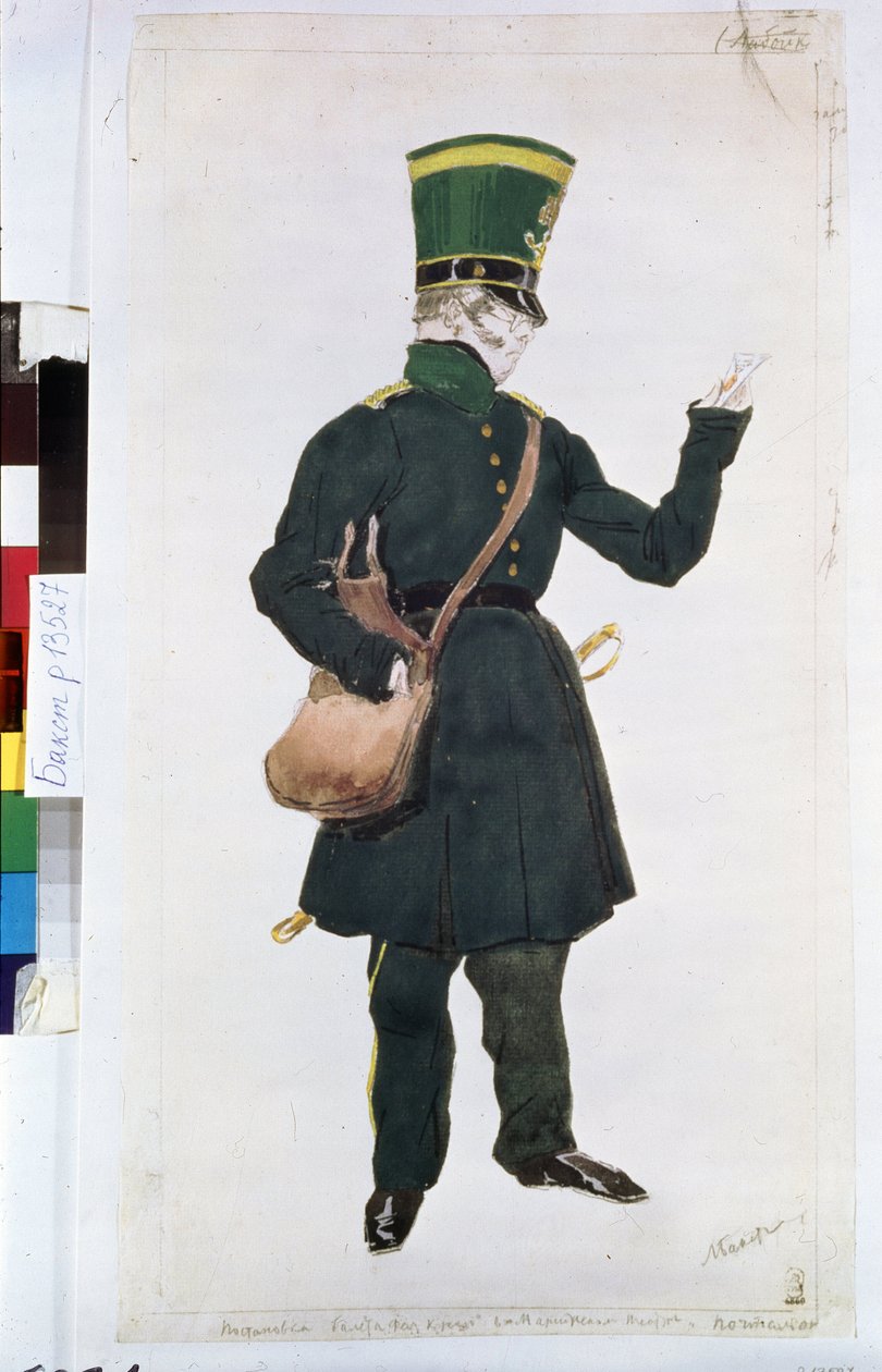 brevbärarkostymen till baletten "La fee des poupees" i regi av Joseph Bayer (1852-1913) av Leon Bakst