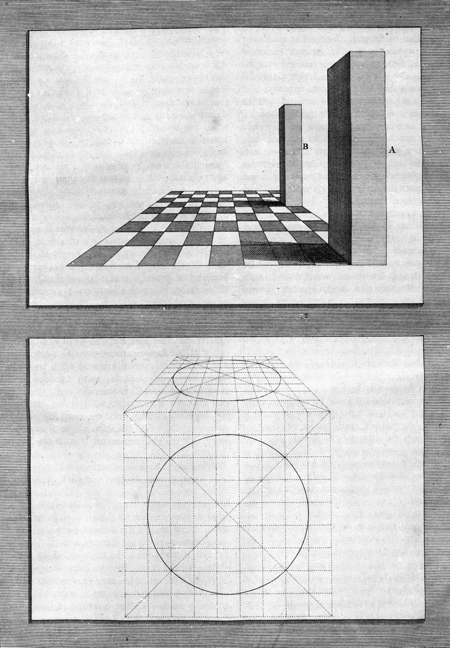 Behandlingar om arkitektur, perspektiv och geometri: tavlan hämtad från "" De Architectura Libri decem"" av Leon Battista Alberti (1404-1472), arkitekt, matematiker, italiensk poet från renässansen, London av Leon Battista Alberti