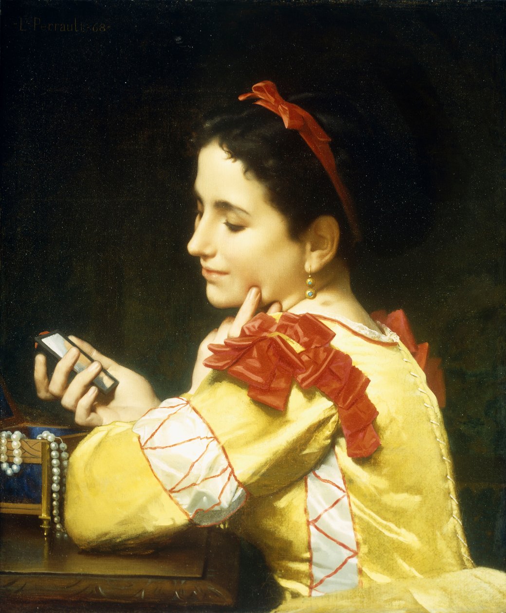 Lady tittar i handspegeln, 1868 av Leon Bazile Perrault