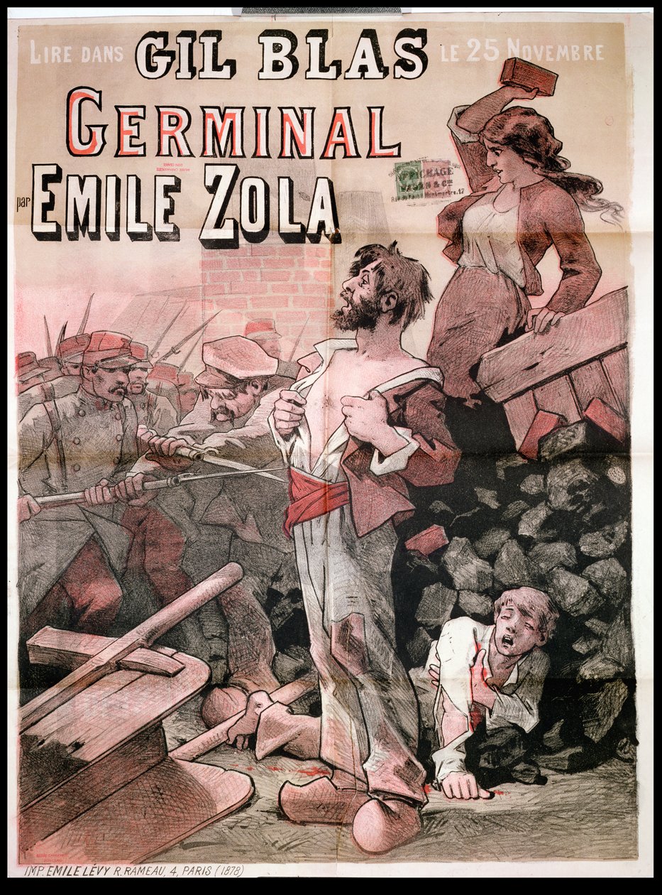 Affisch som annonserar publiceringen av "Germinal" av Emile Zola (1840-1902) i "Gil Blas", 25 november 1878 av Leon Choubrac