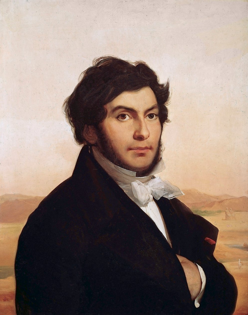 Porträtt av Jean-Francois (Jean Francois) Champollion (1790-1832), fransk egyptolog, dechiffrera av hieroglyfer. Målning av Leon Cogniet (1794-1880). Louvren. av Léon Cogniet