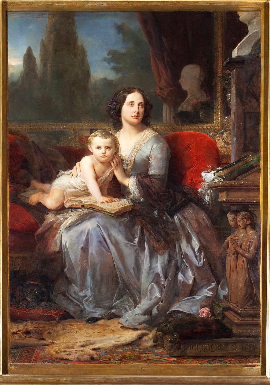 Porträtt av Mary (Maria) Brignole-Sale (Brignole Sale) De Ferrari, hertiginna av Galliera (1811-1888) med hans son Filippo Målning av Leon Cogniet (1794-1880) 1856 Palazzo Rosso, Galleria, Genes av Léon Cogniet
