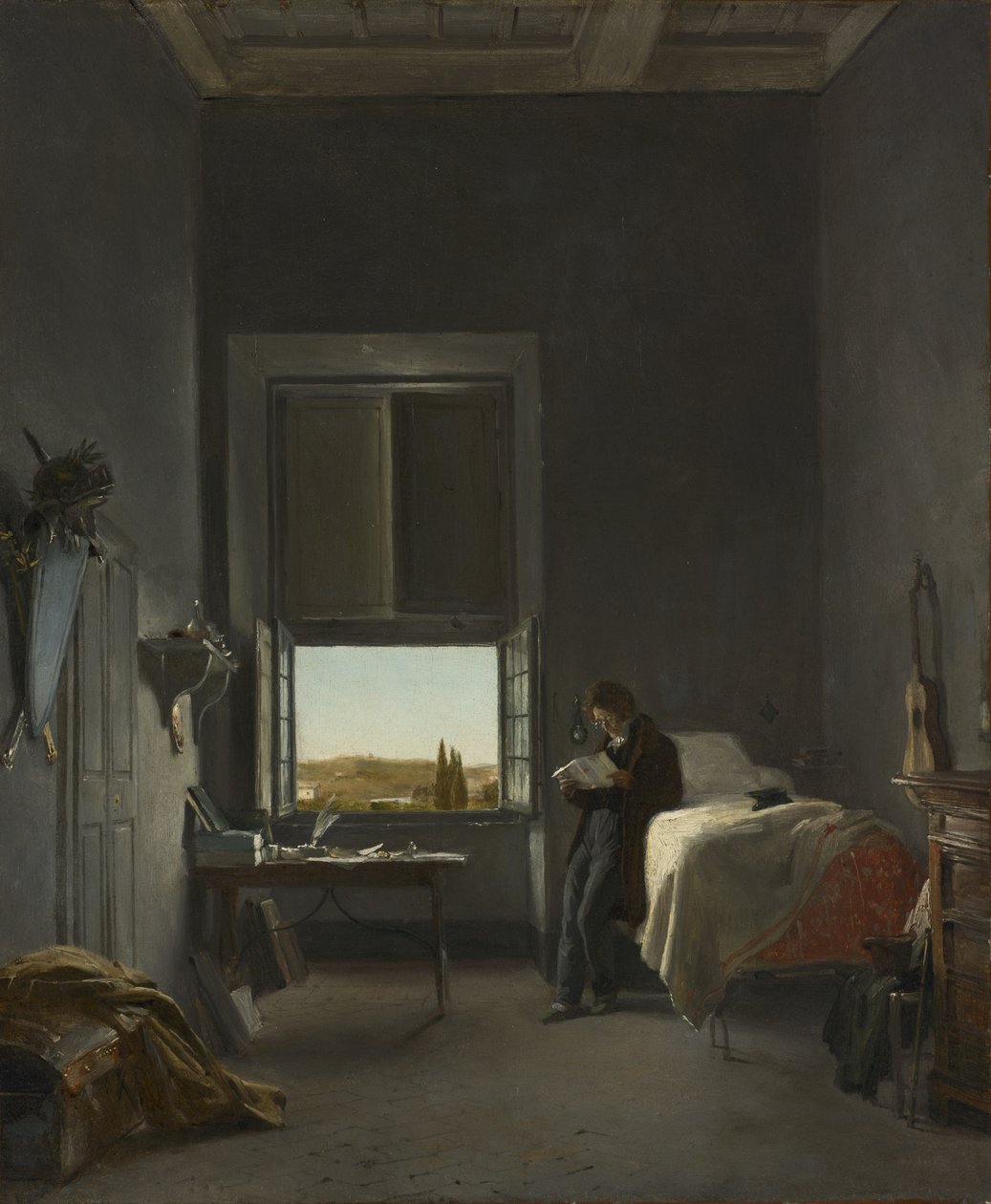 Konstnären på sitt rum i Villa Medici, Rom av Léon Cogniet