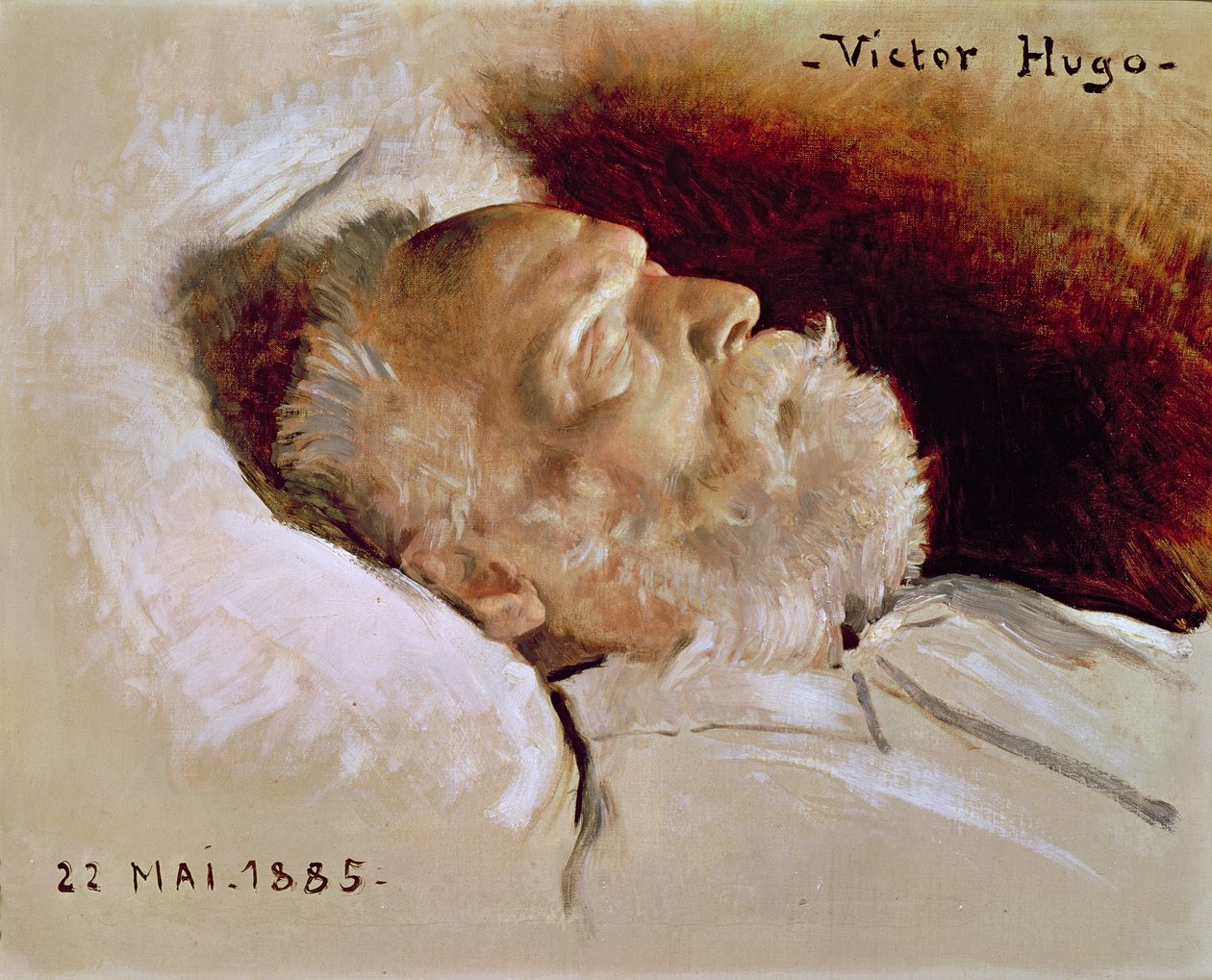 Porträtt av Victor Hugo (1802-85) på sin dödsbädd, 22 maj 1885 av Leon Daniel Saubes