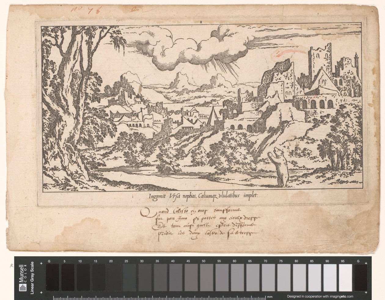 Callisto som en björn tigger till Jupiter i ett landskap av ruiner Le Fable de Calisto (serietitel) Myth of Callisto (serietitel) av Leon Davent