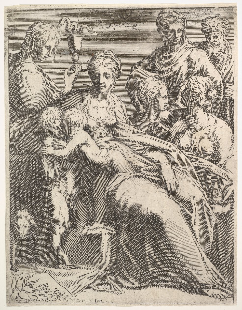 Jungfru och barn med heliga, ca. 1550-56. av Leon Davent