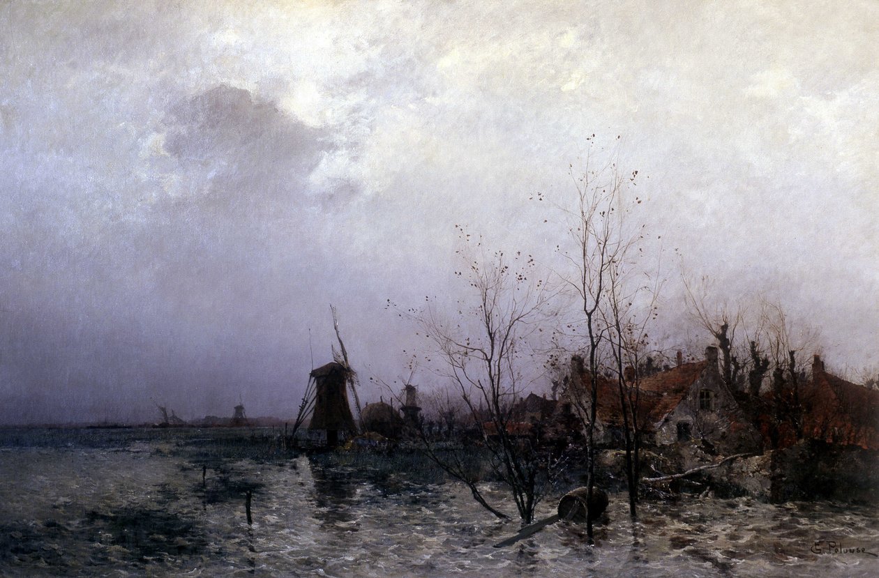 Fyllda ängar i Holland (olja på duk) av Leon Germain Pelouse