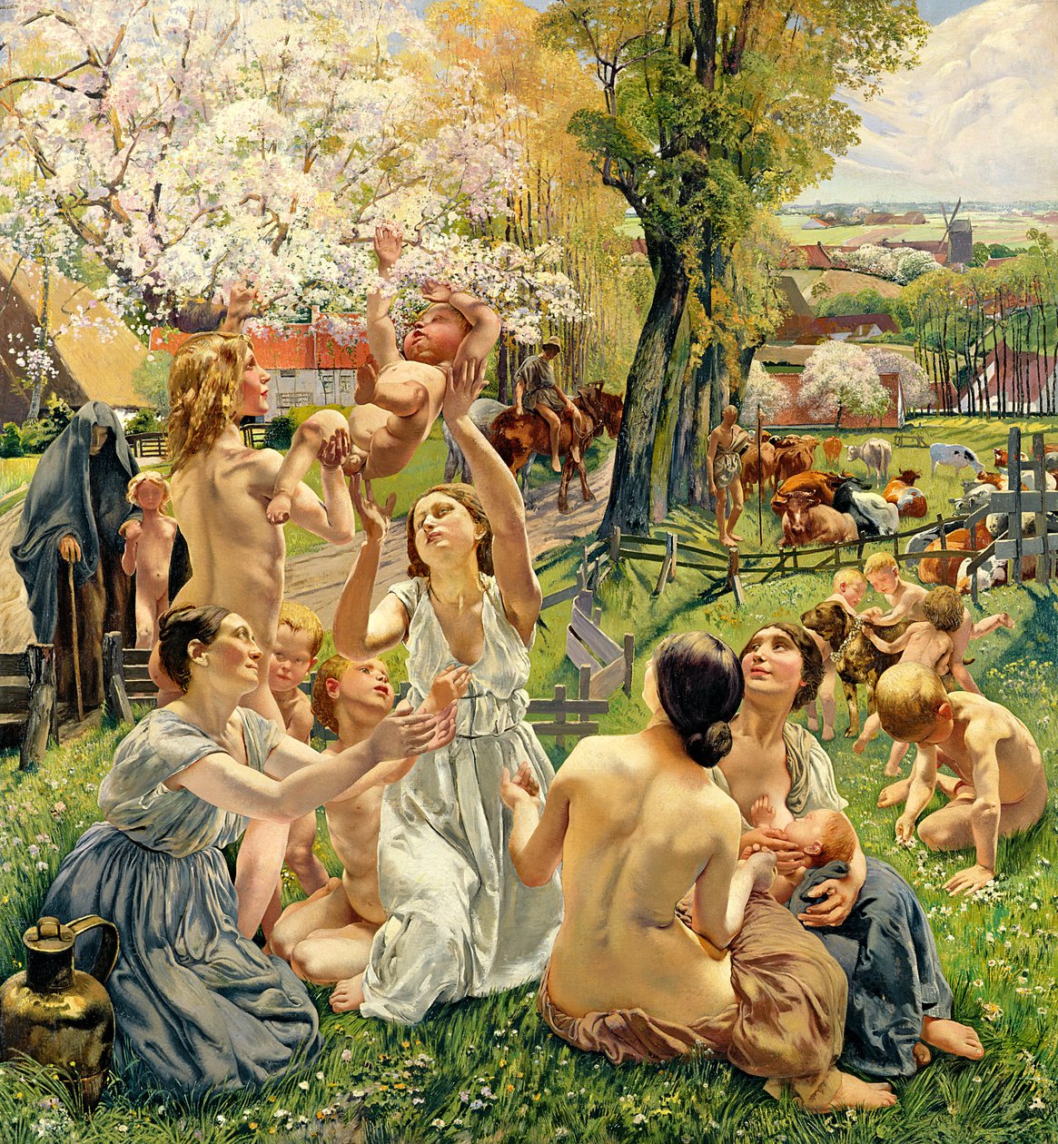 The Morning, vänster panel från triptyken "The Golden Age", 1901 (se 309507 för triptyk) av Leon Henri Marie Frederic