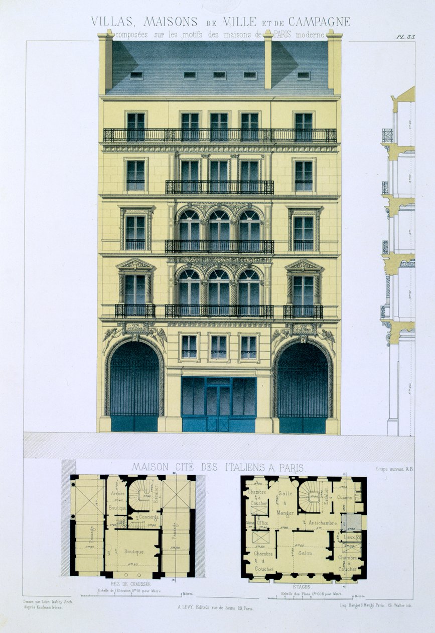 Town House of Italians in Paris, från "Stads- och lanthus baserade på de moderna husen i Paris", ca 1864 av Leon Isabey
