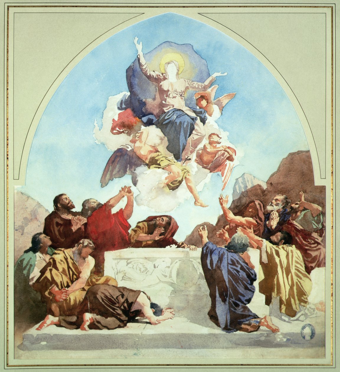 Studie för The Assumption of the Virgin (penna och akvarell på papper) av Leon Joseph Florentin Bonnat