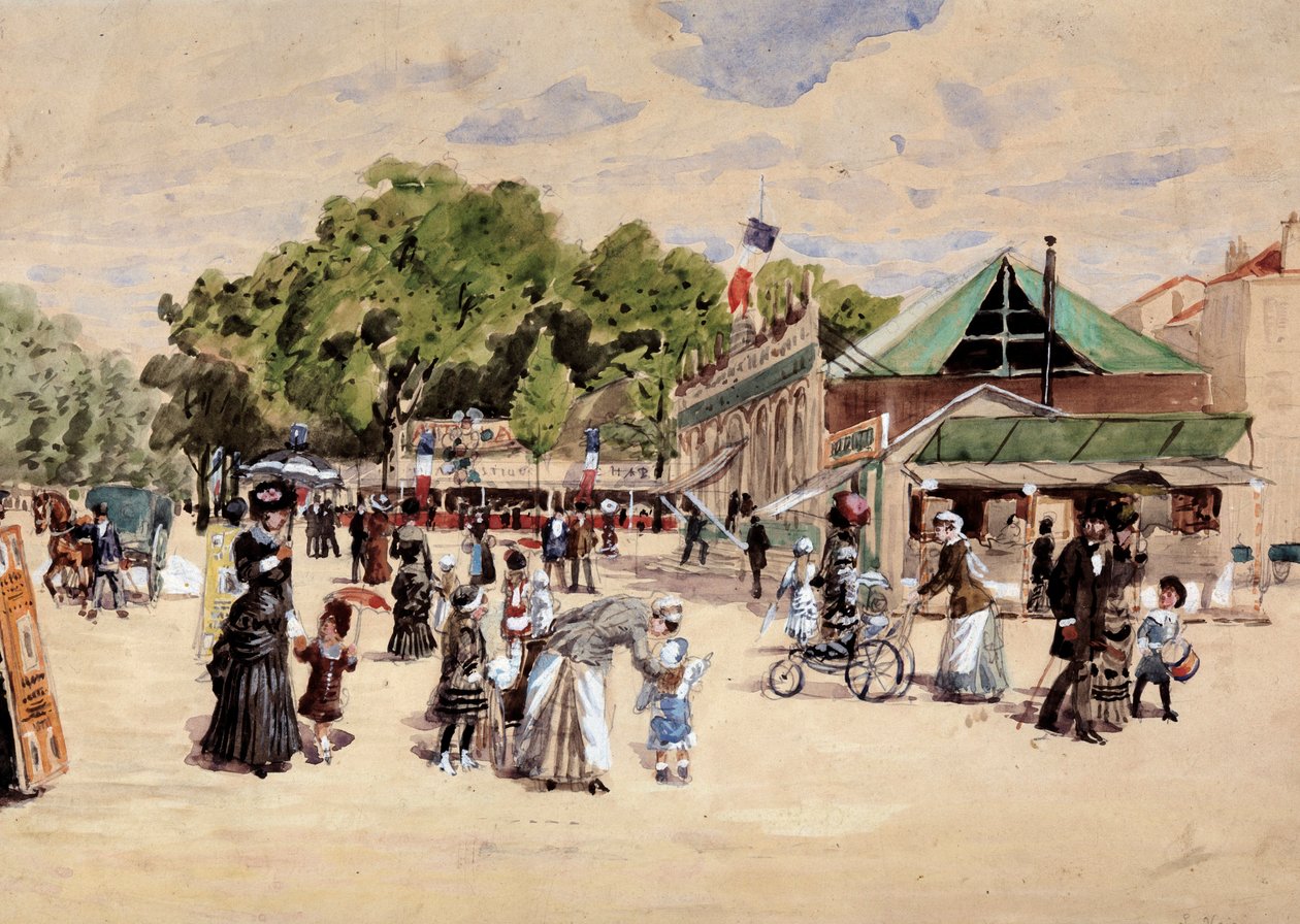 Promenaden till mässområdet. Målning av Leon Joseph Voirin (1833-1887) av Leon Joseph Voirin