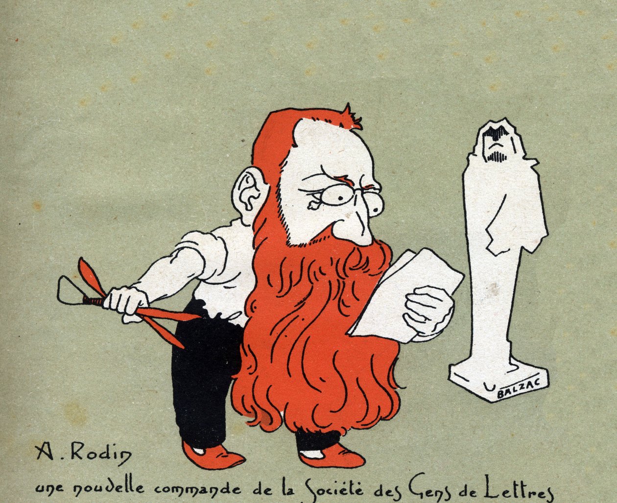 Tecknad av Auguste Rodin med en ny beställning från Societe des gens de lettres (Skulptur av Balzac) - Illustration av Leon Lebegue (1863-1944) - Gravyr i "" Le sun-du-dimanche"" av Leon Lebegue