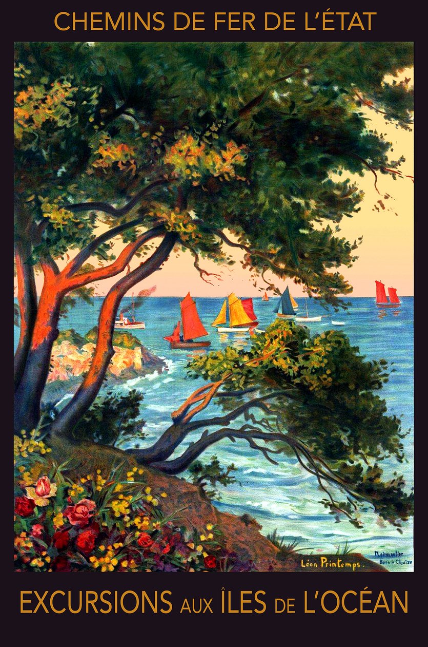 Utflykter till öarna i Atlanten, Noirmoutier, tidigt 1900-tal (affisch) av Leon Printemps