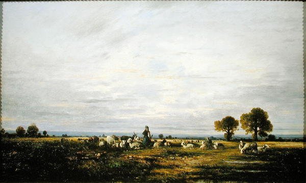 Herdinna tittar på sin flock (olja på duk) av Leon Victor Dupre