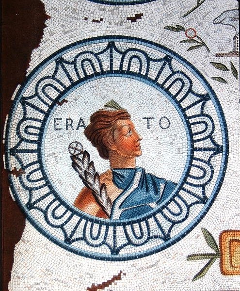 Erato, Muse of Poetry och Lyrisk Poesi (färggravyr) av Leon de (after) Laborde