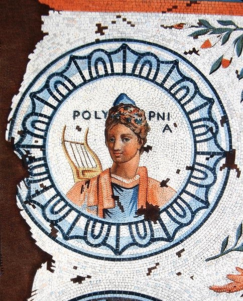 Polymnia, Muse of Sacred Song, Sång, Oratorium och Retorik (färggravyr) av Leon de (after) Laborde