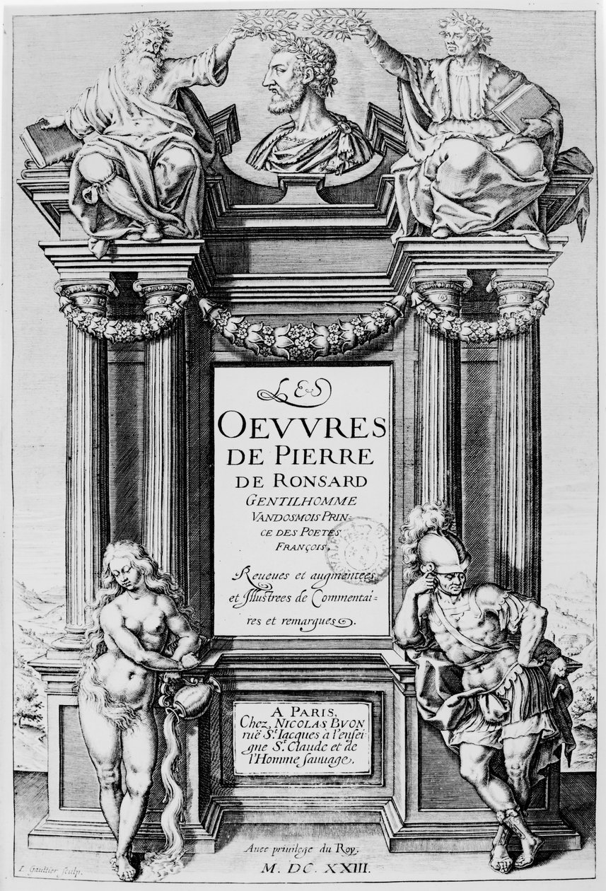 Frontispice till "Oeuvres" av Pierre de Ronsard (1524-85) 1623 av Leonard Gaultier