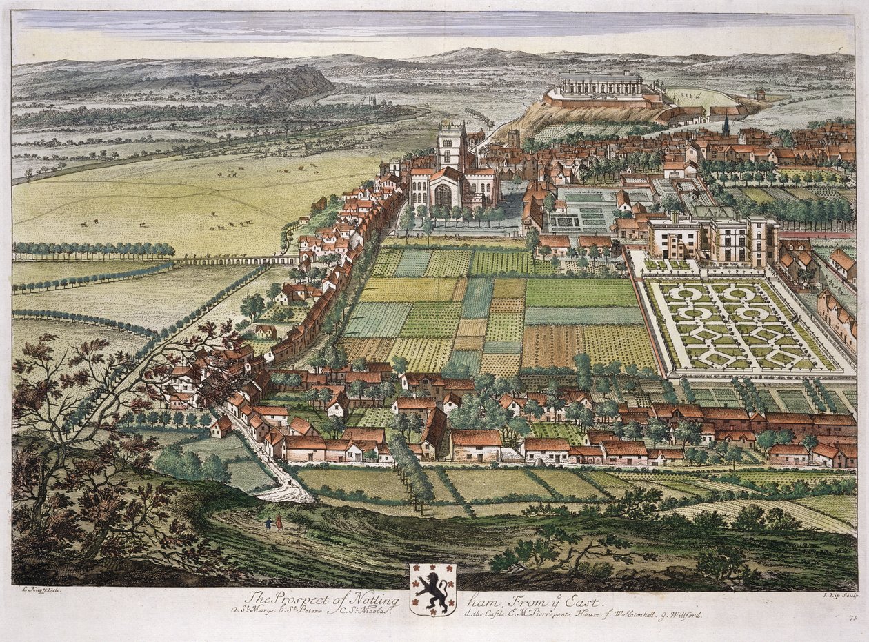Utsikten till Nottingham från öst graverad av Johannes Kip (ca 1652-1722) av Leonard Knyff