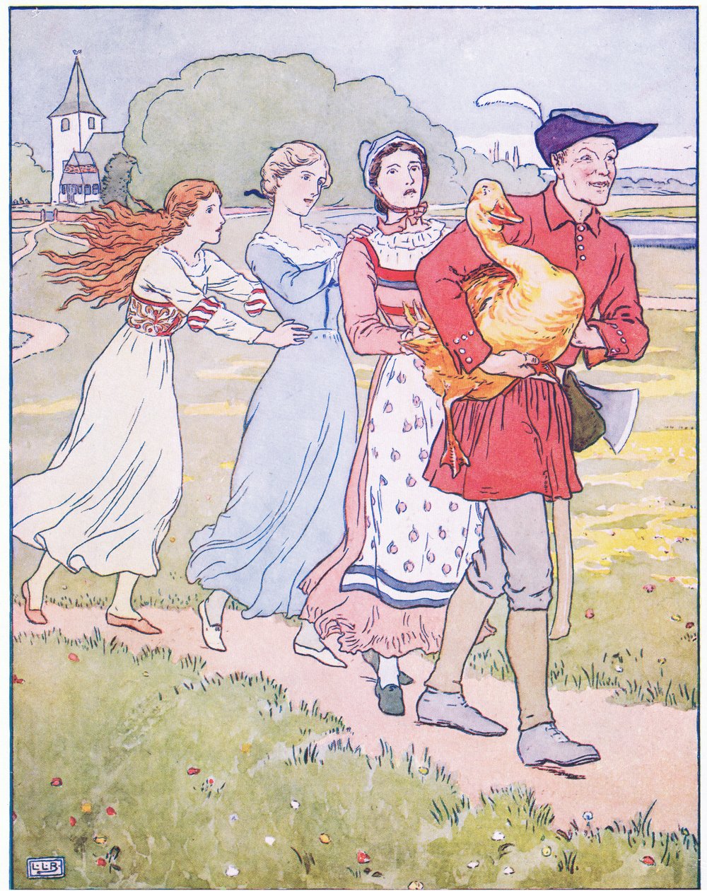 Simpleton tog gåsen under armarna av Leonard Leslie Brooke