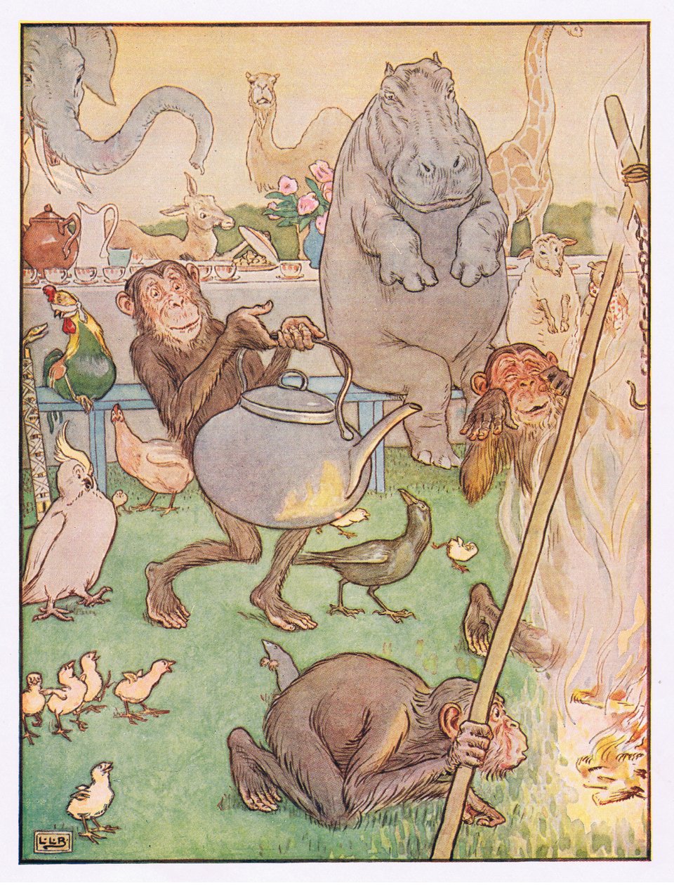 Så schimpansen satte på vattenkokaren för te, illustration från 