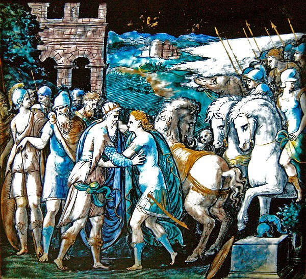 Mötet mellan Theseus och Artemis, drottningen av Amazonerna, 1563 (målad emalj) av Leonard Limosin